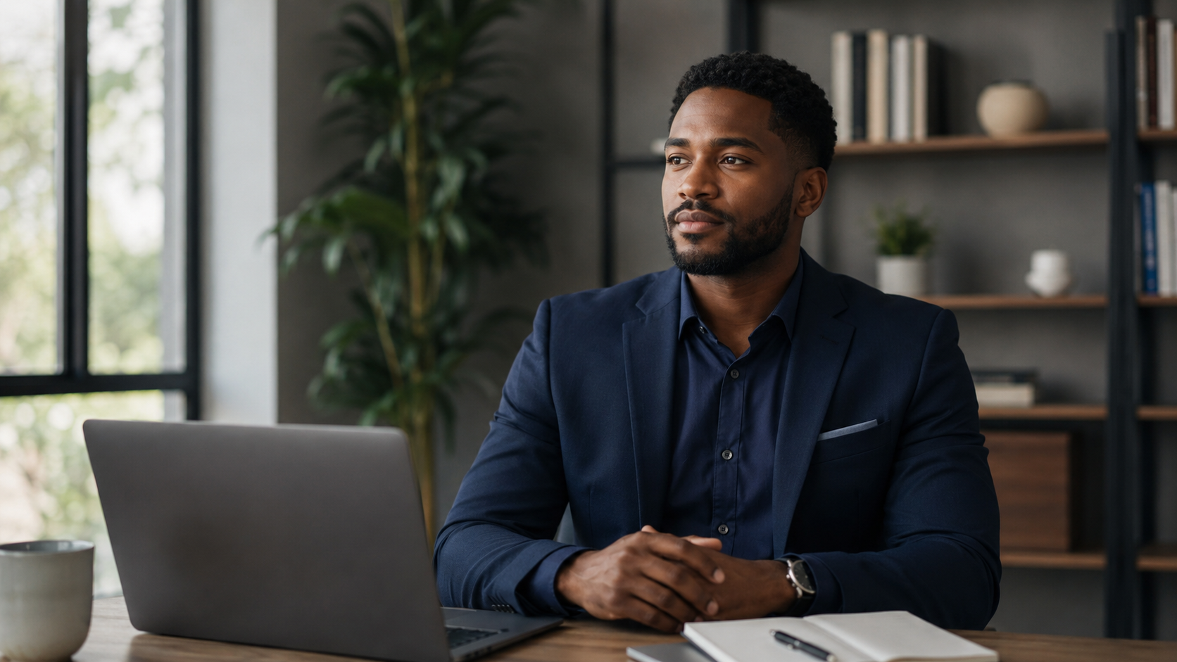 Professional Nigerian man reviewing finances